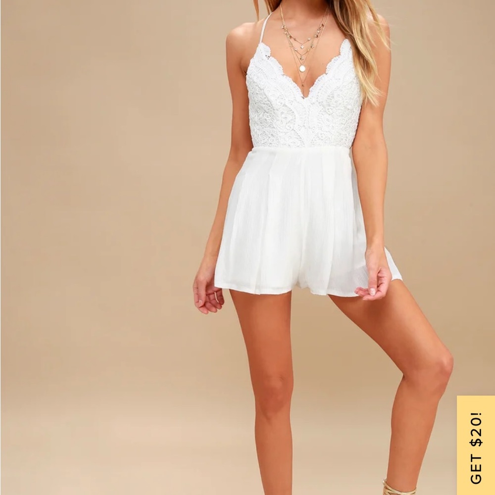 Lulu’s White lace romper.
